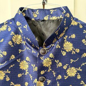 Blue/Gold Men's Kurta Vest - Nehru / Bandi Jacket (L/XL)